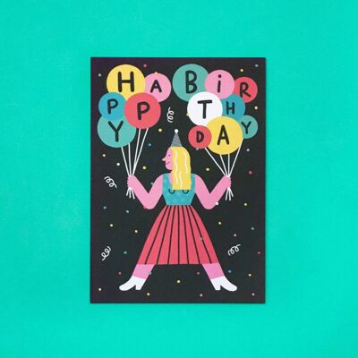 Alles Gute zum Geburtstag Mädchen mit Luftballons // A6 Postkarte