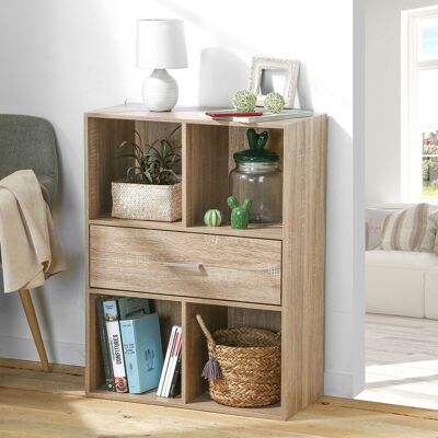4-compartment cabinet, oak decor with large drawer