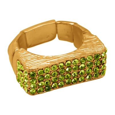 R55025.16 Bague dorée à l'or fin 24 carats à pavé rectangulaire et cristaux verts