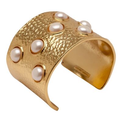 B59010.12 Bracelet martelé doré à l'or fin 24 carats avec perles