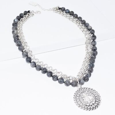 N69523.43 - Collier glamour à 2 rangs avec perles noires