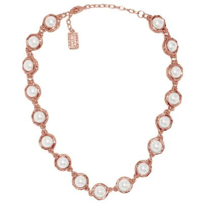 N50057.52 - Collier étain doré rose à l'or fin 24 carats avec des perles de verre blanche