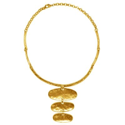 N14393.30 - Collier doré à l'or fin 24 carats oxydé avec pendentif ovale