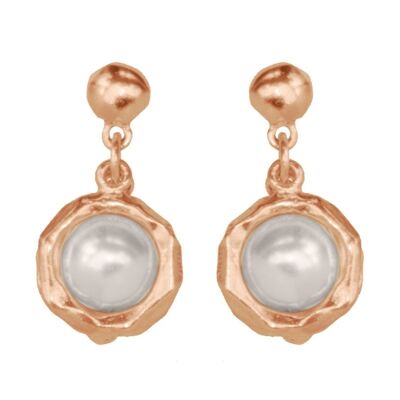 E50050.52 - Boucles d'oreilles étain doré rose 24 carats avec une perle de verre