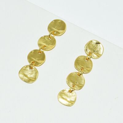 E56044.10 Boucles d'oreilles dorées à l'or fin 24 carats avec ligne de médaillons