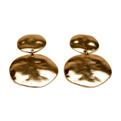E56091.10 Boucles d'oreilles dorées à l'or fin 24 carats martelé en médaille