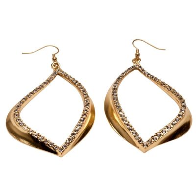 E59017.11 Boucles d'oreilles dorées à l'or fin 24 carats en forme de larme avec cristaux