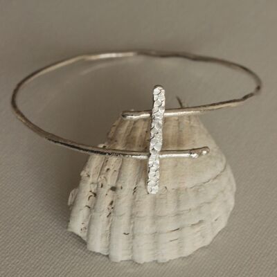 Silver adjustable bangle - 9ct Gold