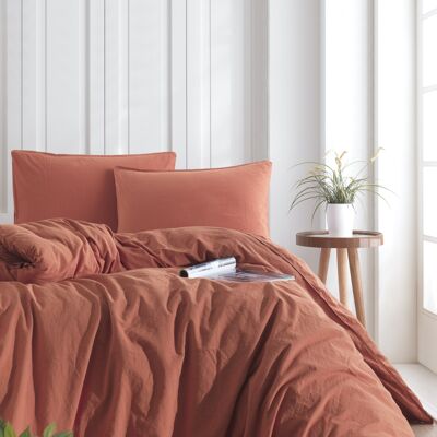 Stonewashed Cotton Duvet Cover Set, Burnt Orange - Super King