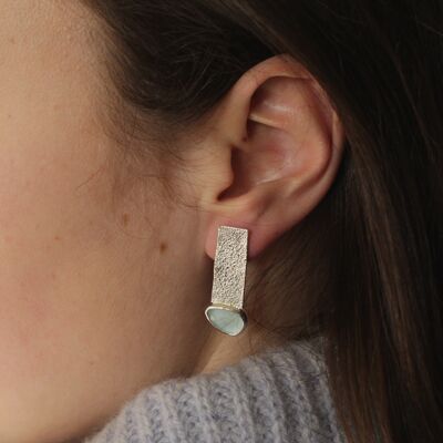 Aquamarine and textured silver drop earrings-