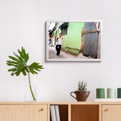 Green Wall - Christopher Castro, 5 years - Poster A3 in frame (white)