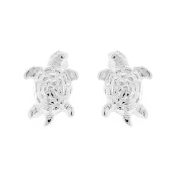 Boucles d'oreilles et boîte de présentation Simply Silver Turtle 1