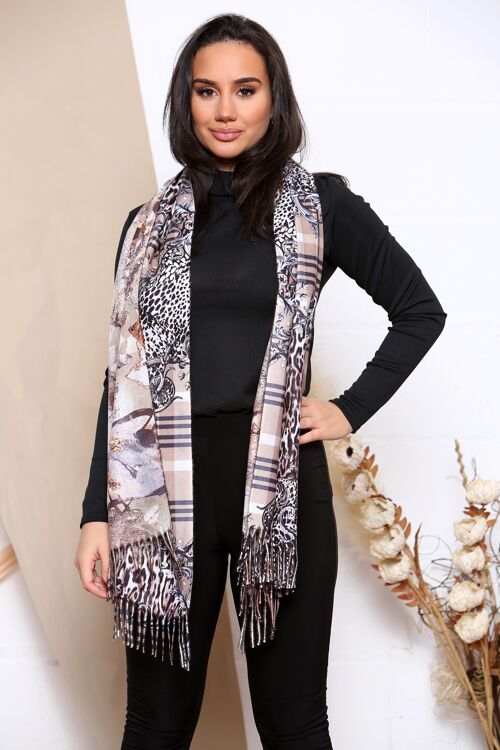 beige leopard patterned scarf