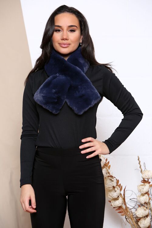 navy blue short fluffy scarf