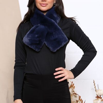 navy blue short fluffy scarf