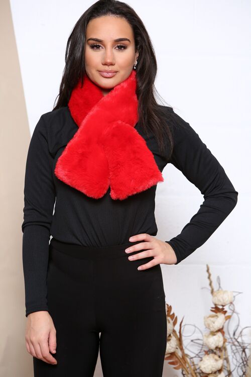 red short fluffy scarf