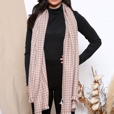 pink weave checked wool mix winter scarf