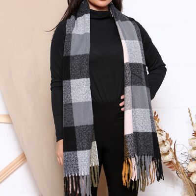 bufanda de invierno de mezcla de lana a cuadros retro negra