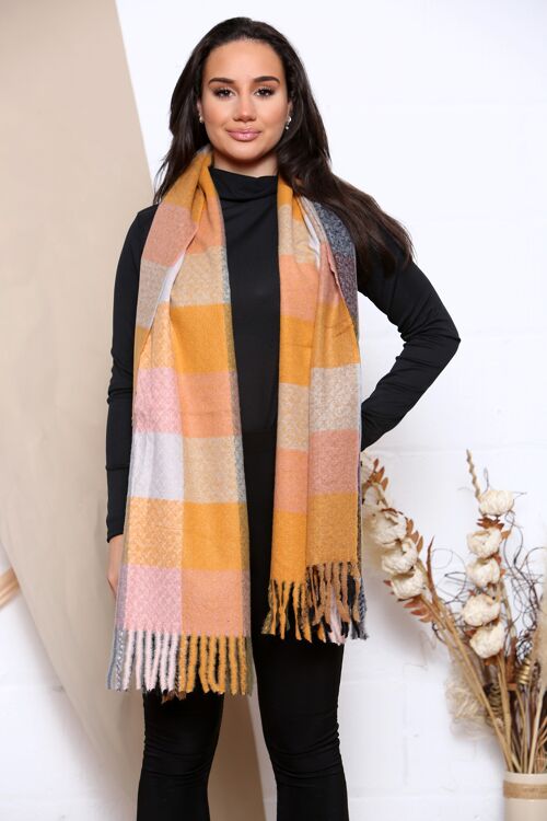 yellow retro checked wool mix winter scarf