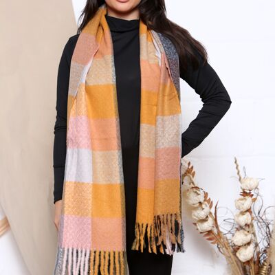 yellow retro checked wool mix winter scarf