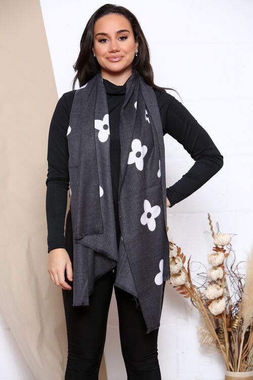 black flower patterned winter scarf