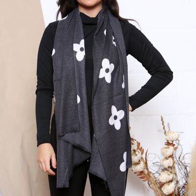 black flower patterned winter scarf