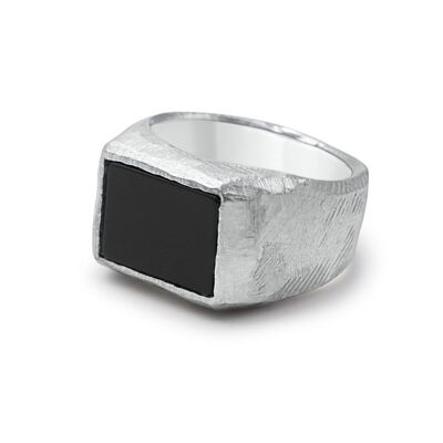 Bague pour homme avec pierre d'onyx rectangulaire noire