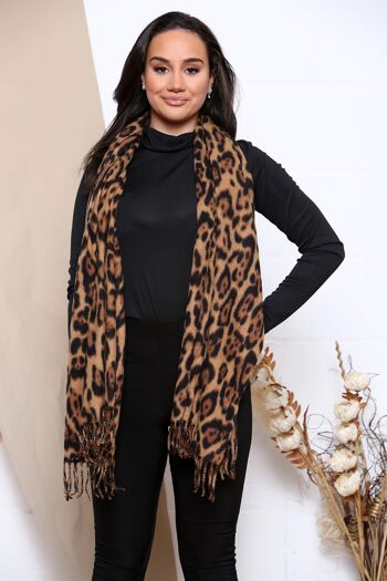 écharpe d'hiver en laine mélangée à imprimé léopard marron 1