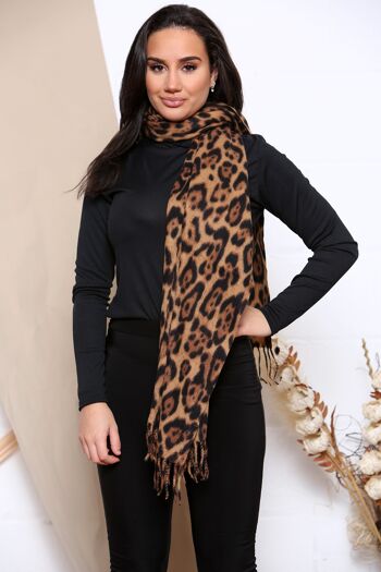 écharpe d'hiver en laine mélangée à imprimé léopard marron 2