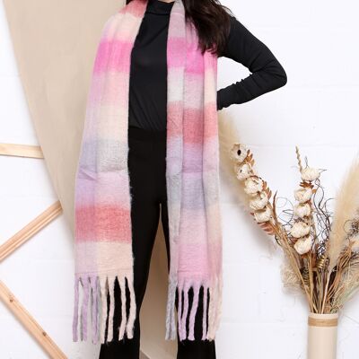 pink checked winter soft thick scarf