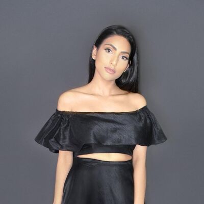 Black Ruffle Bardot Top