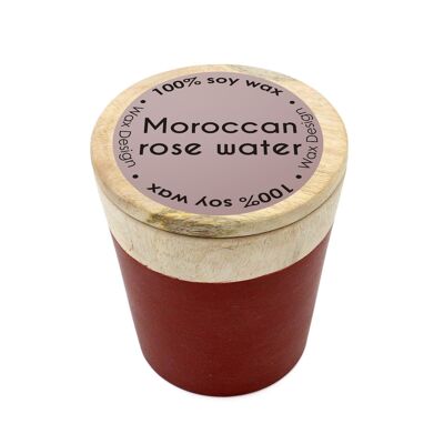 Vela aromatica en vaso de madera agua de rosas 9cm