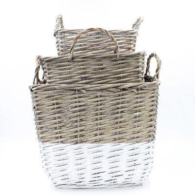 SET 3 SQUARE BASKETS 33X30CM WHITE / NATURAL