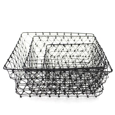 SET 3 SQUARE WIRE BASKETS 15/20 / 25CM