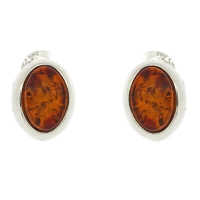 Oval Orange Amber Stud Earrings and Presentation Box