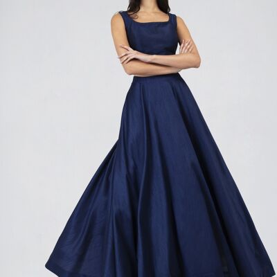 Anya Navy Blue Sleeveless Blouse and Round flare Skirt Lehenga 2 piece Set