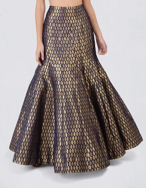 Navy Brocade fishtail skirt