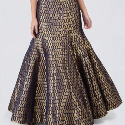 Navy Brocade fishtail skirt