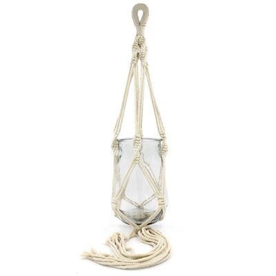 BOUGIE PENDENTIF MACRAMÉ NATUREL 15X19CM