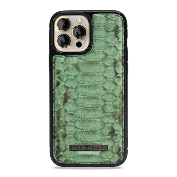 Etui cuir iPhone 13 Pro Max MagSafe vert python 1