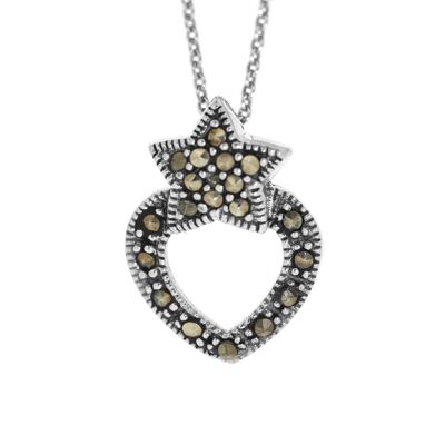 Nova Marcasite Ciondolo in argento con cuore e stella con catena da 45,7 cm e scatola di presentazione