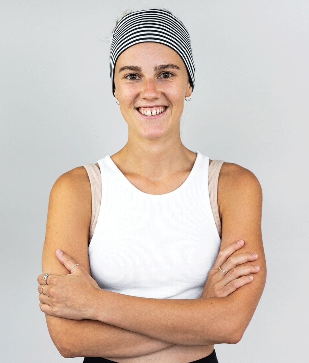 FASCIA STRETTA REALIZZATA IN JERSEY ORGANICO RIGHE BLU BIANCHE