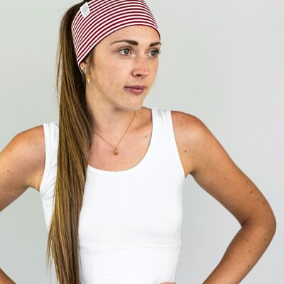 WIDE HEADBAND MADE OF ORGANIC JERSEY RED WHITE STRIPES