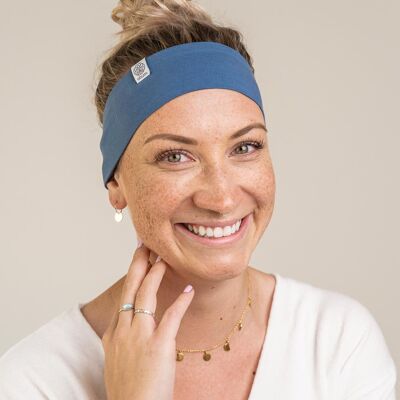 NARROW HEADBAND MADE OF ORGANIC JERSEY GRAY BLUE