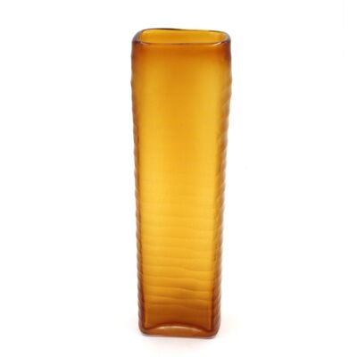 28CM THICK GLASS RECTANGULAR VASE AMBER