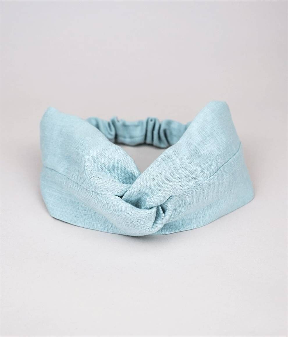 FASCIA PER CAPELLI "LOVE" IN LINO AZZURRO