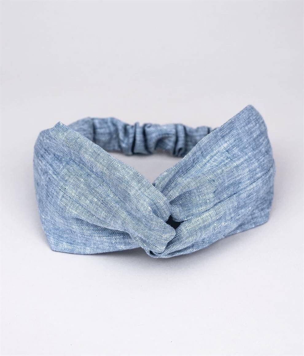 FASCIA PER CAPELLI "LOVE" IN LINO BLU MELANGE