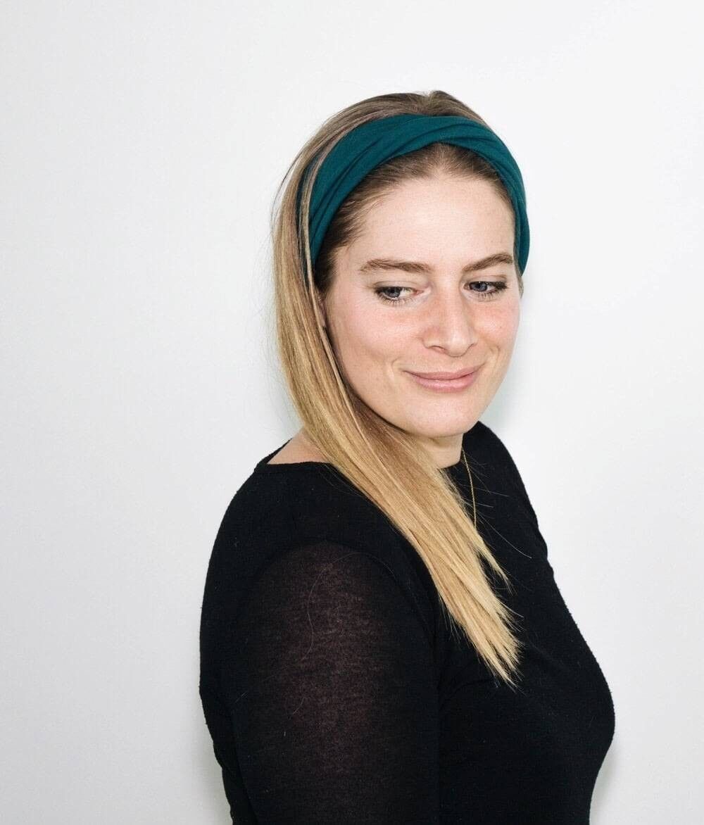 FASCIA CON DETTAGLIO AVVOLGENTE IN JERSEY BIOLOGICO PETROL