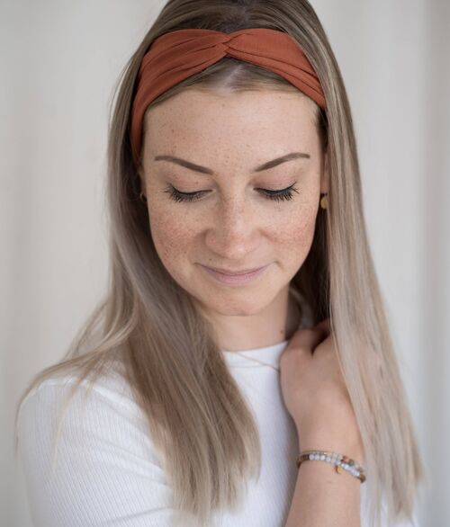 Stirnband bow aus bio jersey henna