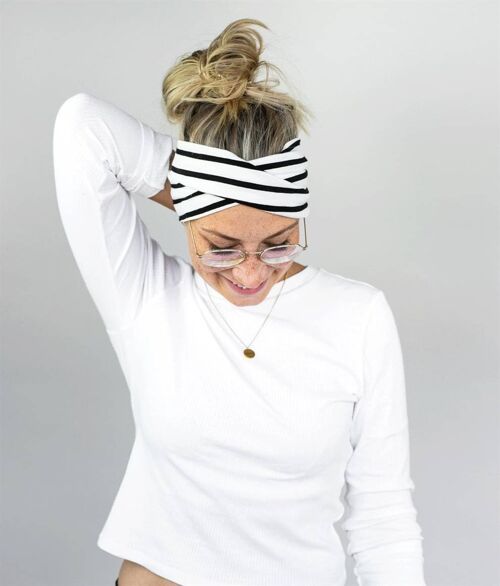 Stirnband mit wickel-detail aus bio jersey black white stripes